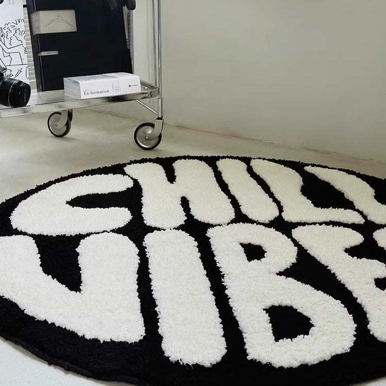 Round Black And White Living Room Bedroom Dressing Table Sofa Home Bedside Carpet